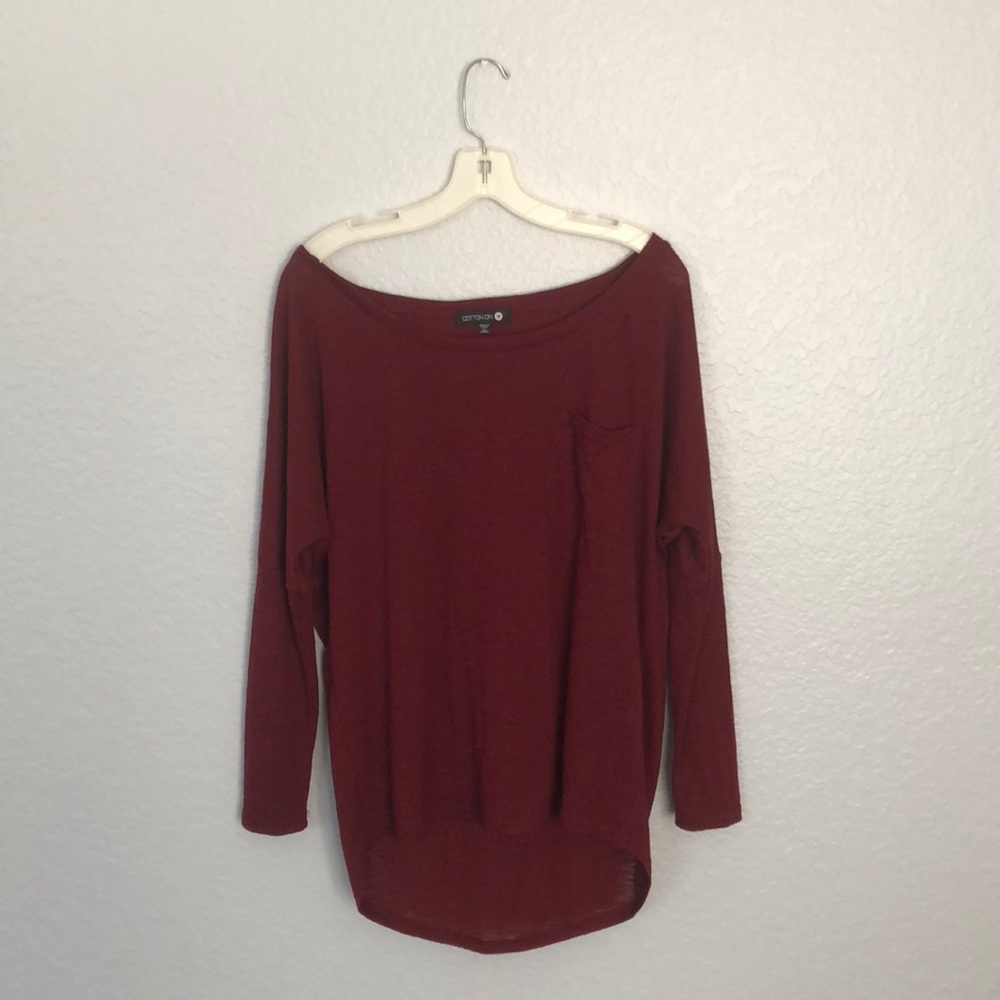 Burgundy, off the shoulder , High -Low top